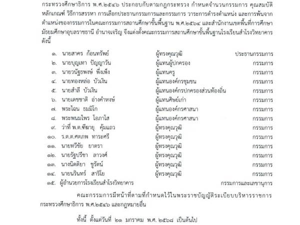 ประกาศแต่งตั้งคณะกรรมการสถานศึกษาขั้นพื้นฐาน โรงเรียนสำโรงวิทยาคาร